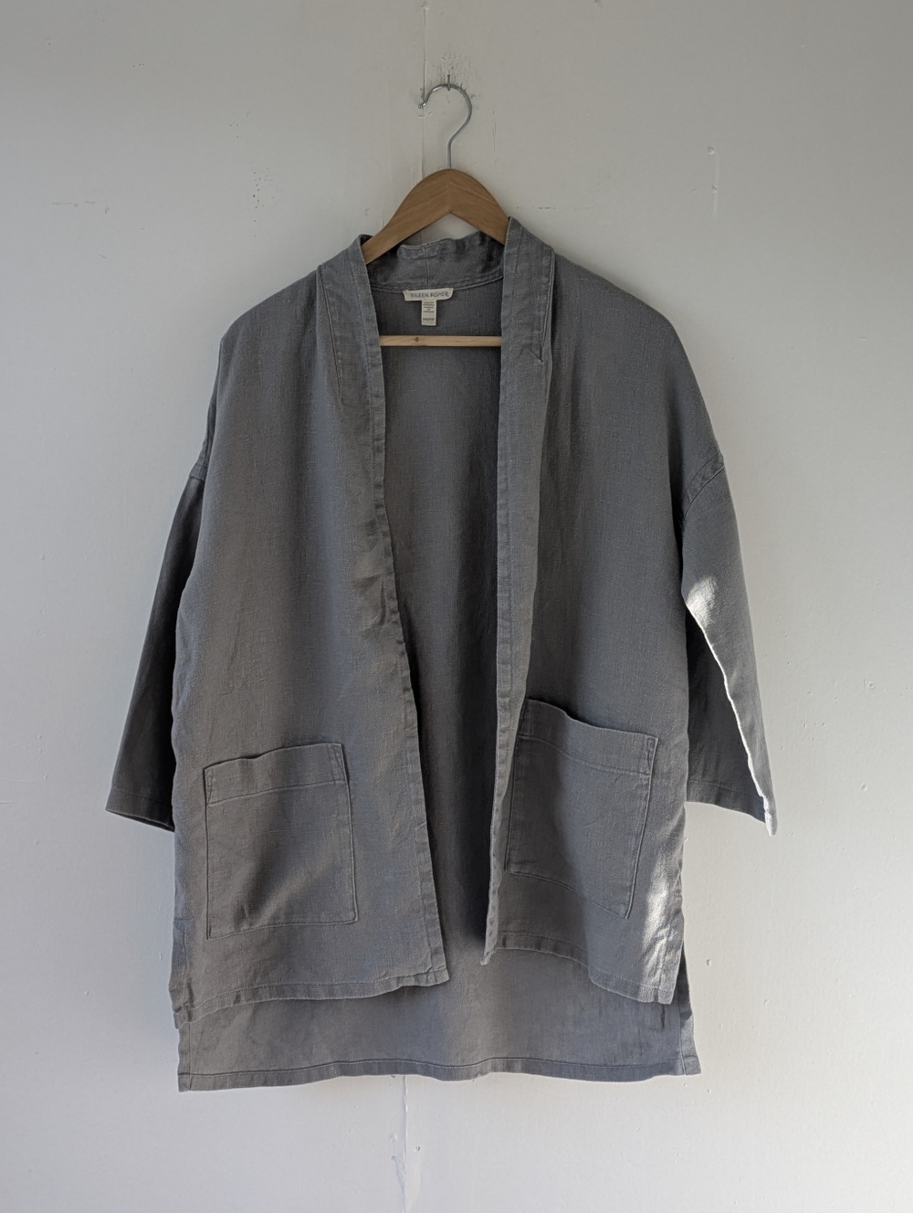 Eileen Fisher 100% linen Light Gray Open-Front Lightweight Jacket Size XXS